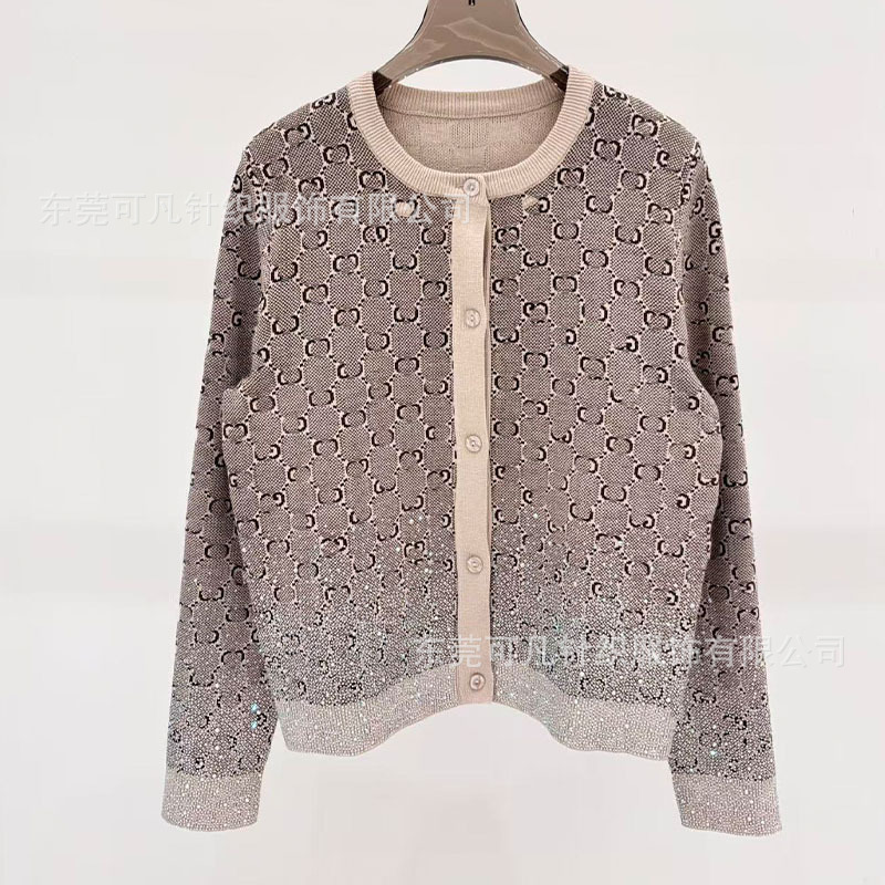 G-Price Knitted Round Neck Long-Sleeved Rhinestone Cardigan Women's Jacket Top Vest Half Skirt Dress