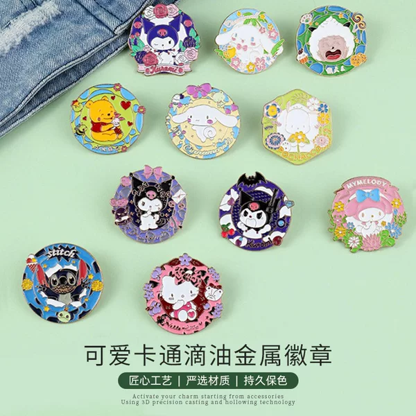 Sanrio Cinnamoroll Enamel Pins, My Melody, Kuromi, Cute Cartoon Metal Badges, Various Styles, Unisex Accessories