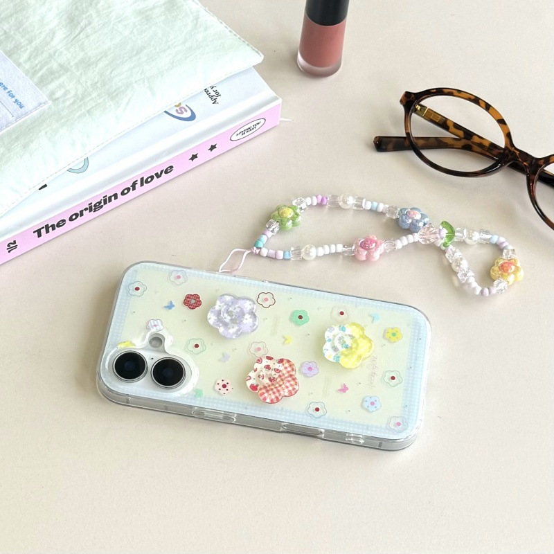 Flores tridimensionales de niña pequeña y fresca para Apple 16ProMax funda para teléfono móvil 15Pro empalme 14/13 cadena 15