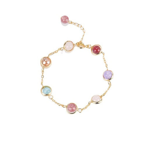 Colorful bead bracelet for women strawberry crystal moonstone garnet jewelry for women pink crystal attracts peach blossom 202 new style