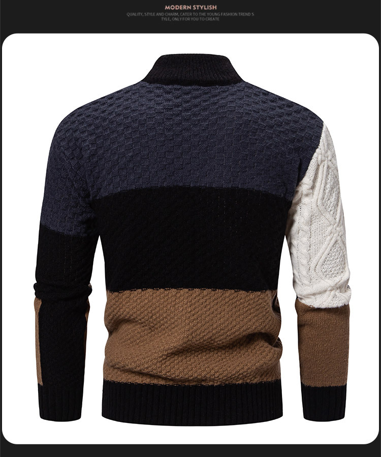 Men's Clothing Men's Color Block Crewneck Sweater, Casual Knit Pullover With Relaxed Fit, Semi-Turtle Neck Winter Warm Top For Teens & Adults_voghion.com
