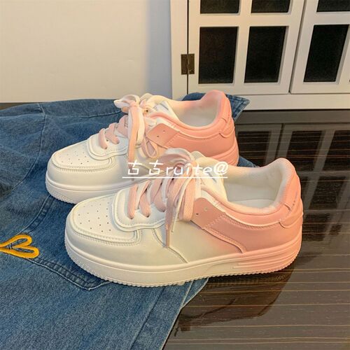 Gradient color flat-soled white shoes for women 2024 spring, summer and autumn thick-soled new lace-up sneakers for middle school students casual shoes for women