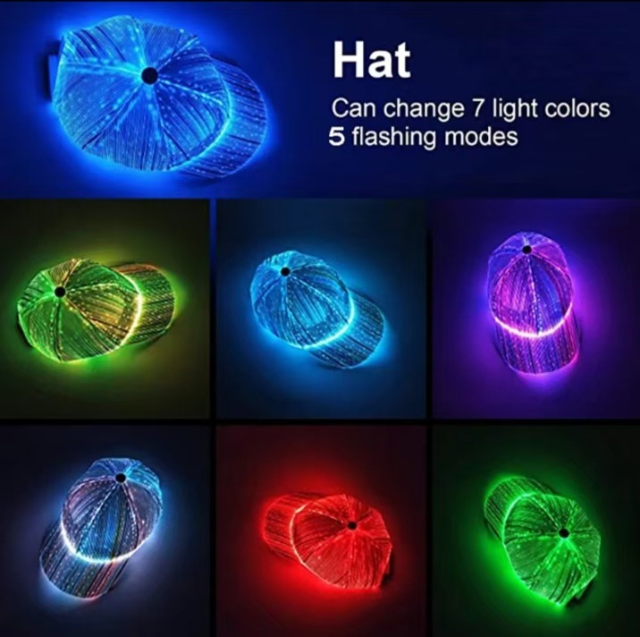 Hot sale nuevo club nocturno bungee fibra óptica luminosa gorra flash hip hop