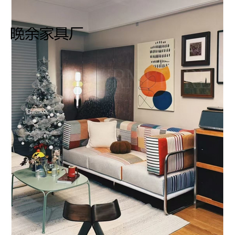 Bauhaus Ethnic Style Fabric Sofa Small Apartment Straight-Shaped Creative Living Room Dopamine Style Homestay Bedroom Sofa