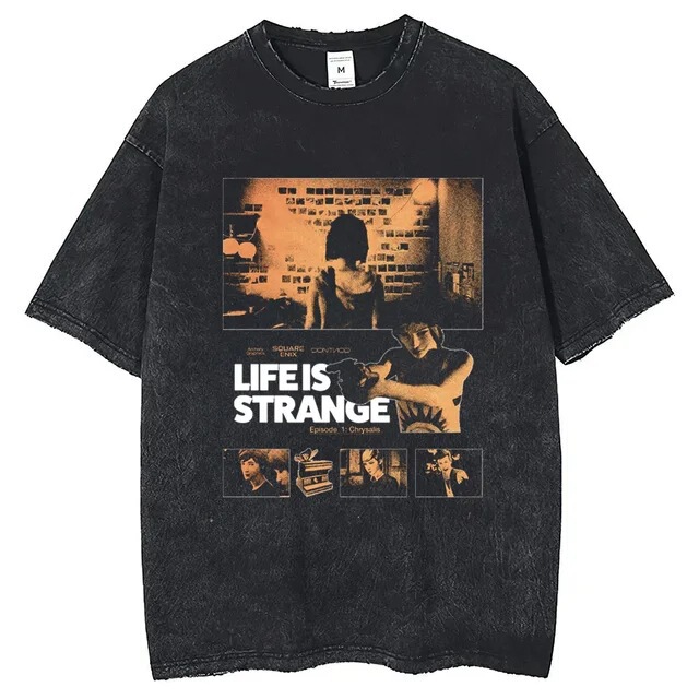【Cross-Border European Size】Life Is Strange 2025 Summer Pure Cotton Printed Washed T-Shirt Short Sleeve Men's Hip Hop