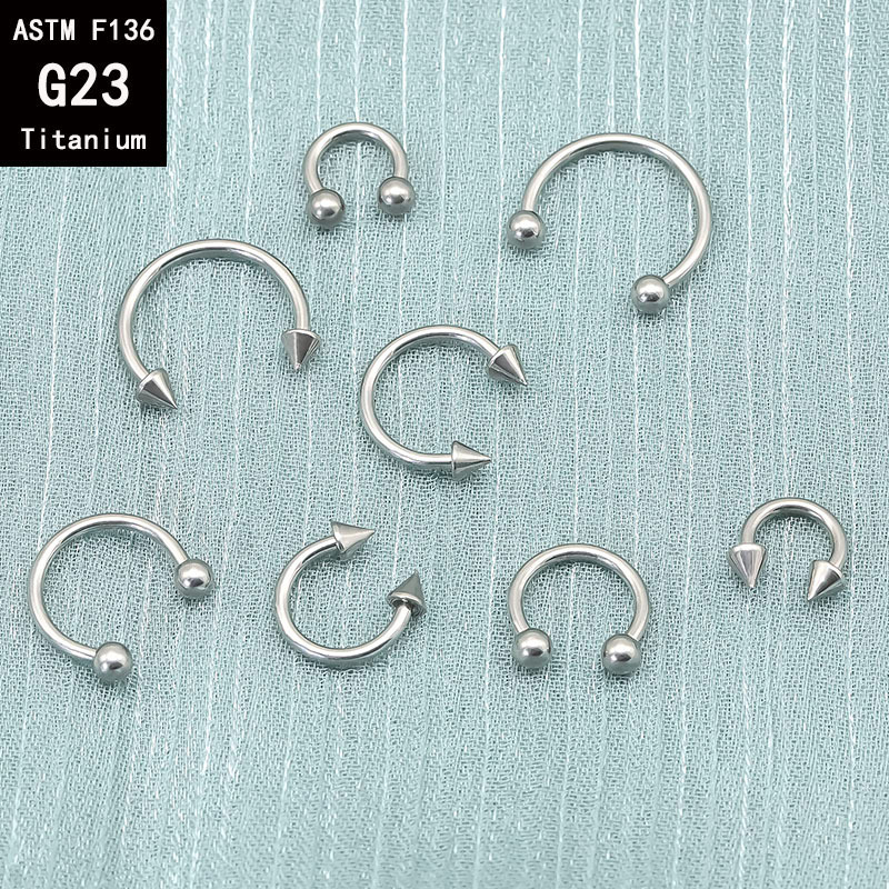 G23 Titanium Inner Tooth U-Shaped C-Shaped Rod Horseshoe Rod Ball Pointed Cone Internal Spiral Nose Ring F136 Titanium Alloy Piercing Jewelry detail image 9