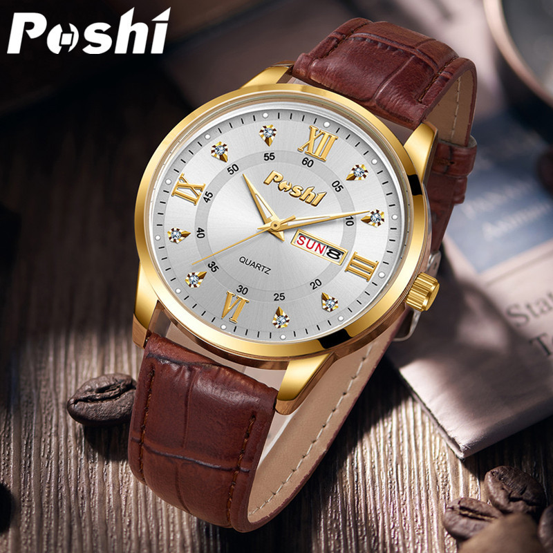 Comercio exterior transfronterizo hombres negocios reloj de cuarzo POSHI marca moda luminosa impermeable doble calendario reloj de mujer
