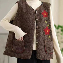 【好物推荐】休闲复古国风百搭宽松羊羔毛拼接马甲外套