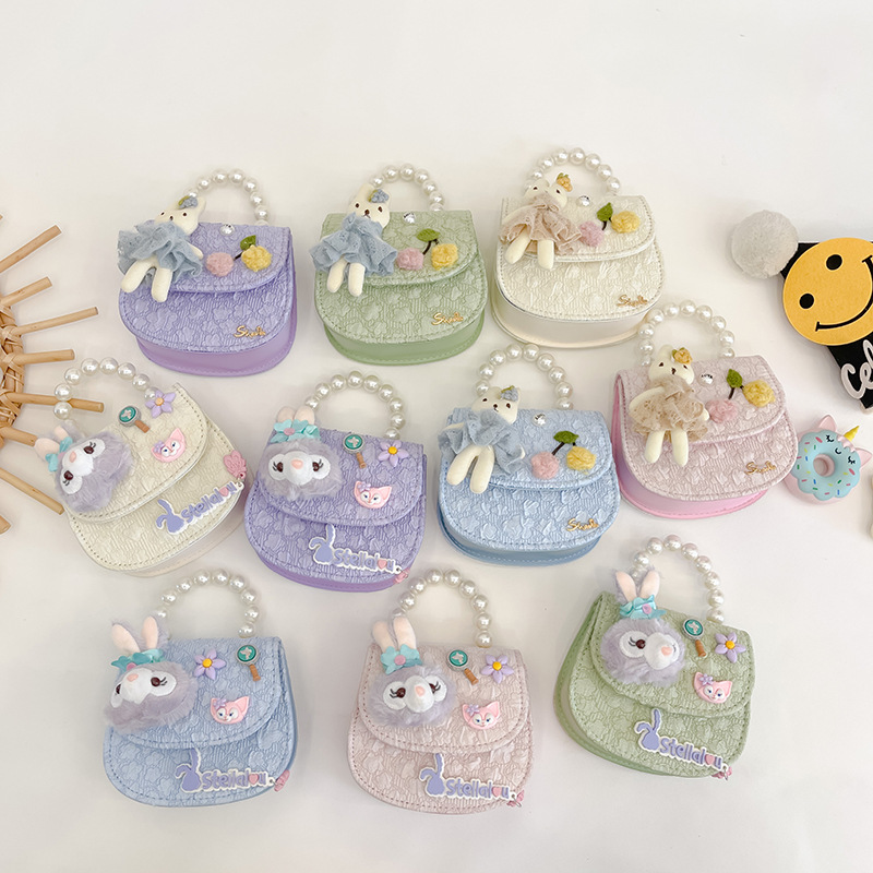 Bolso oblicuo de los niños de estilo coreano princesa estilo occidental bolso de hombro de dibujos animados conejito perla bolso niñas fuera monedero