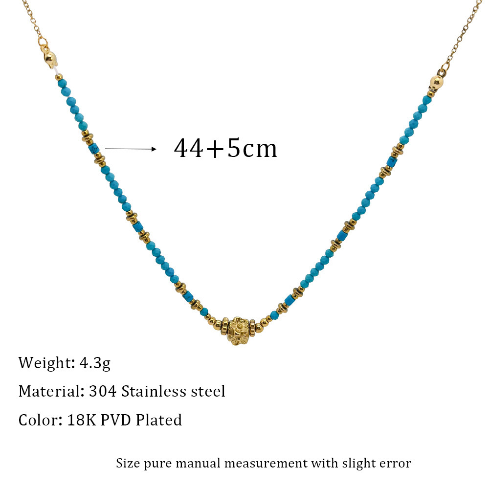 8g Weight 304 Stainless Steel Pendant Material Necklace Classification 304 Stainless Steel Chain Material Retro Geometric Palm 304 Stainless Steel Turquoise Necklace In Bulk