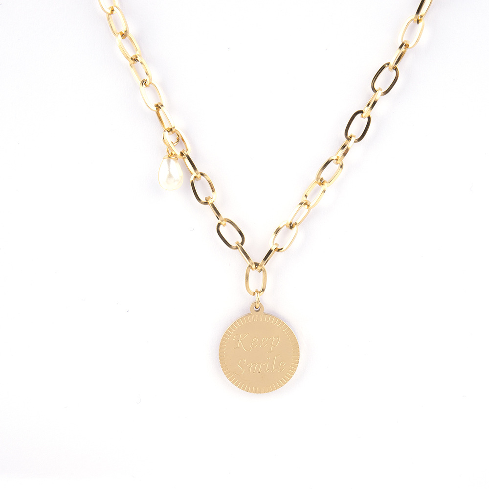Pearl Pendant Chain Necklace In Stainless Steel For Women_voghion.com