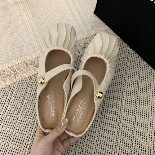 Silver flat toe toe half slippers for outer wear 2024 new summer mom Mary Jane Muller women's sandals single shoes