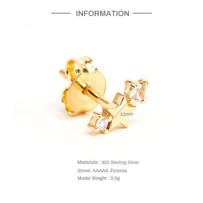 4g Weight Zircon Inlay Material Ear Studs Classification Daily Occasion 925 Sterling Silver Material Star Pattern Women'S Gender Plating Design Simple Style Style 925 Sterling Silver Zircon 925 Sterling Silver Earrings Star Ear Studs 无