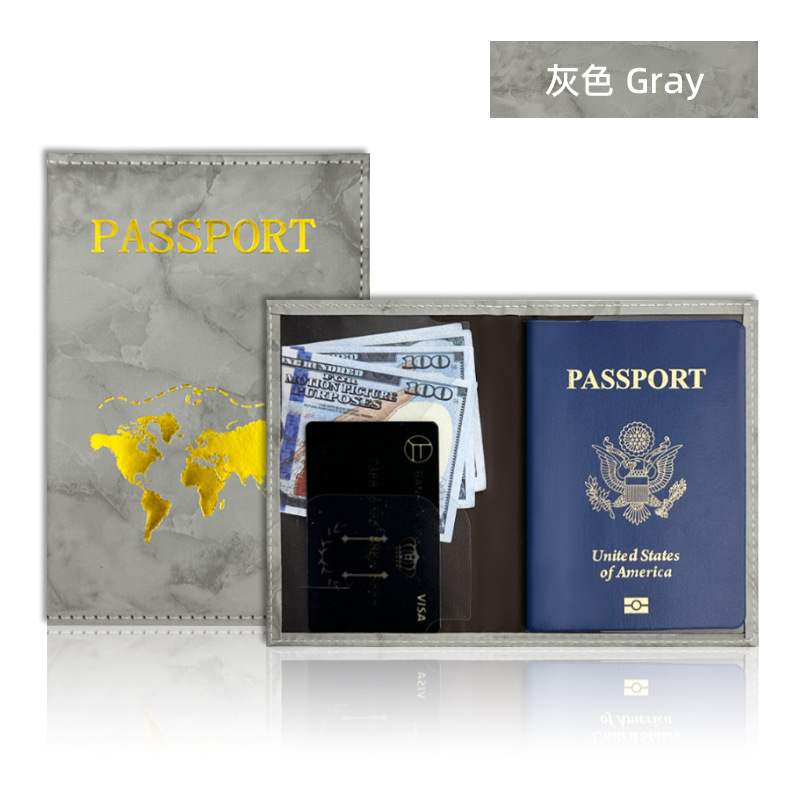 Spot cross-border de mármol de un solo borde estampado en caliente mapa pasaporte clip protección pasaporte multicolor Este conjunto se puede personalizar bolsa de pasaporte
