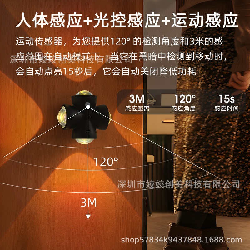 2025新型知能人体感応灯寝室USB充電式LED通路のベッドの上の小夜灯の壁灯|undefined