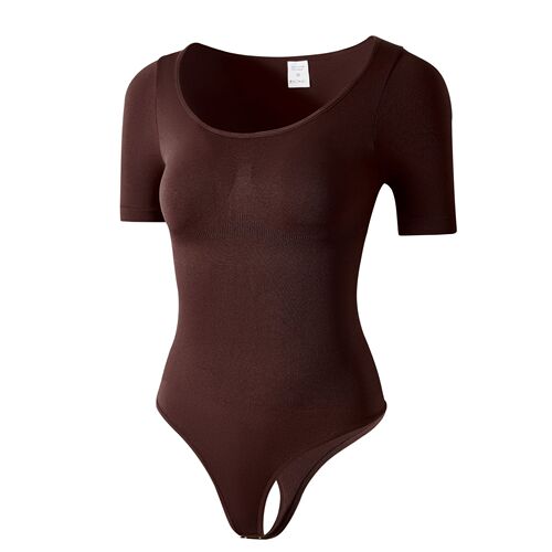 Body Shaping Bodysuit with Tummy Control and Seamless Short Sleeve T-Back Bodysuit