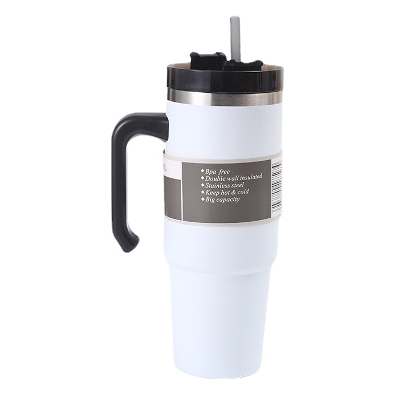 Taza aislada de acero inoxidable 304 transfronteriza con asa de paja, taza de hielo, taza de coche de doble capa de 30 oz, taza de agua fría.