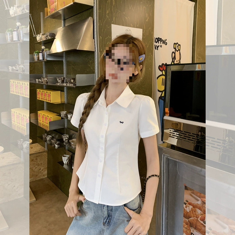 YS8 реальный снимок корейская ретро вышитая белая короткая рубашка для женщин 2025 лето уникальная и красивая