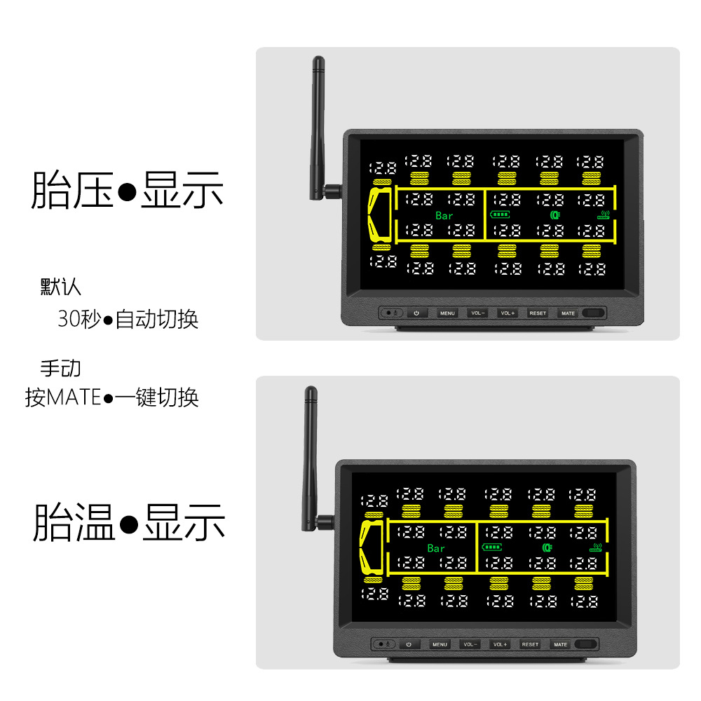 Truck Large-Screen Tire Pressure Monitor Tpms 14-Wheel 16-Wheel 18-Wheel 20-Wheel 22-Wheel External Tire Monitoring System