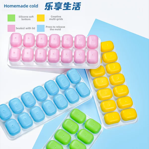 6 14 grid ice cube square ice tray mold with lid silicone soft bottom easy demoulding ice box homemade ice box
