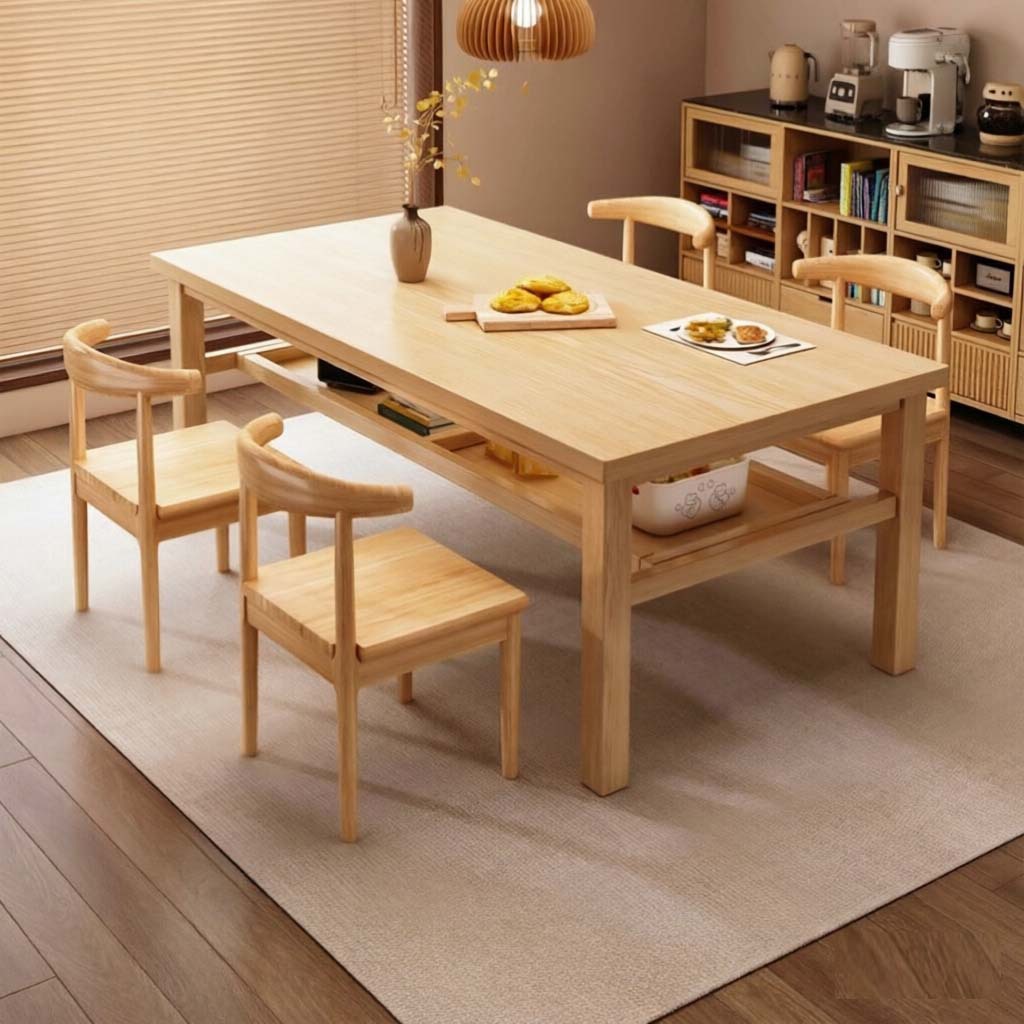 实木餐桌双层家庭用2026新款客厅家用现代简约长方形吃饭桌子椅子