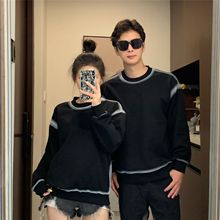 特别不一样的情侣装春秋款2025新款冬季感小众圆领卫衣外套女