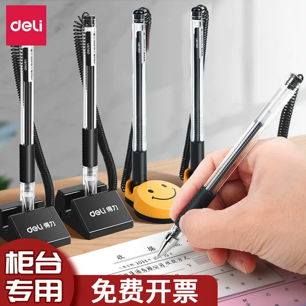 Deli Desk Pen Bank Front Desk Fixed Pen Signature Pen with Cord Anti-Loss Gel Pen 6793