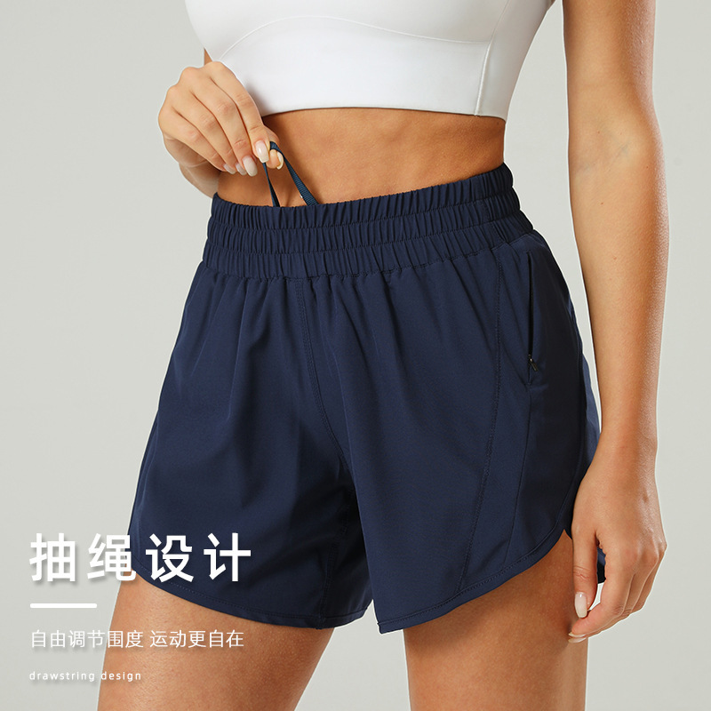 Women's Running Shorts Anti-Exposure 5-Point Shorts Gym Sports Shorts Loose Yoga Shorts with Zipper Pockets