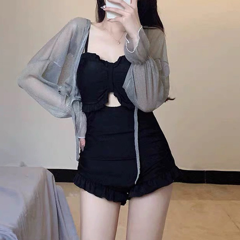 Traje de baño para mujer, de alta gama, puro y seductor, de una pieza, estilo influencer, sexy, cubre el cuerpo, adelgazante, de manga larga, para vacaciones, conservador para aguas termales.