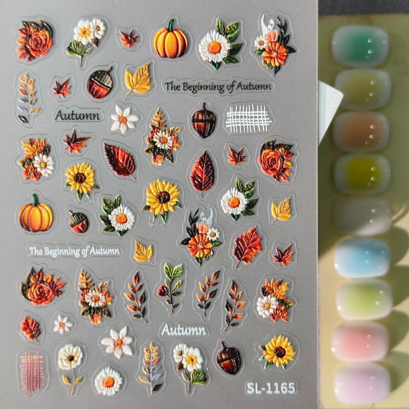 Autumn Maple Leaf Sunflower Embossed Nail Stickers 3D Pumpkin Flower Pattern Adhesive Nail Stickers Sl Style Autumn Maple Leaf Sunflower Embossed Nail Stickers 3D Pumpkin Flower Pattern Adhesive Nail Stickers Sl Style