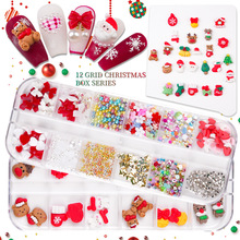 跨境新款圣诞节美甲饰品树脂立体卡通麋鹿雪人圣诞老人指甲钻批发