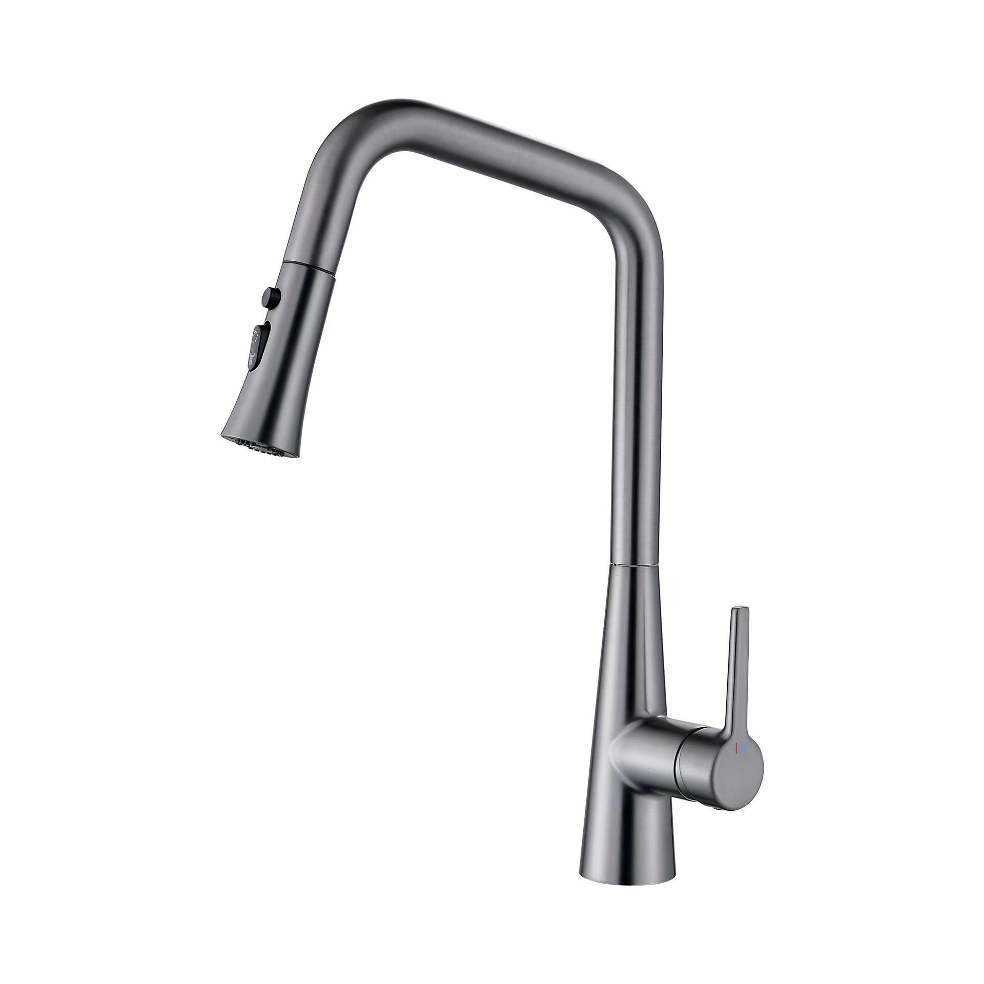 Pistola de cobre gris extraíble grifo de la cocina del hogar sobrealimentado plato universal lavabo caliente y fría grifo a prueba de salpicaduras
