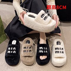 小个子厚底增高一字拖2025年新秋冬时尚百搭毛毛拖鞋懒人休闲女鞋