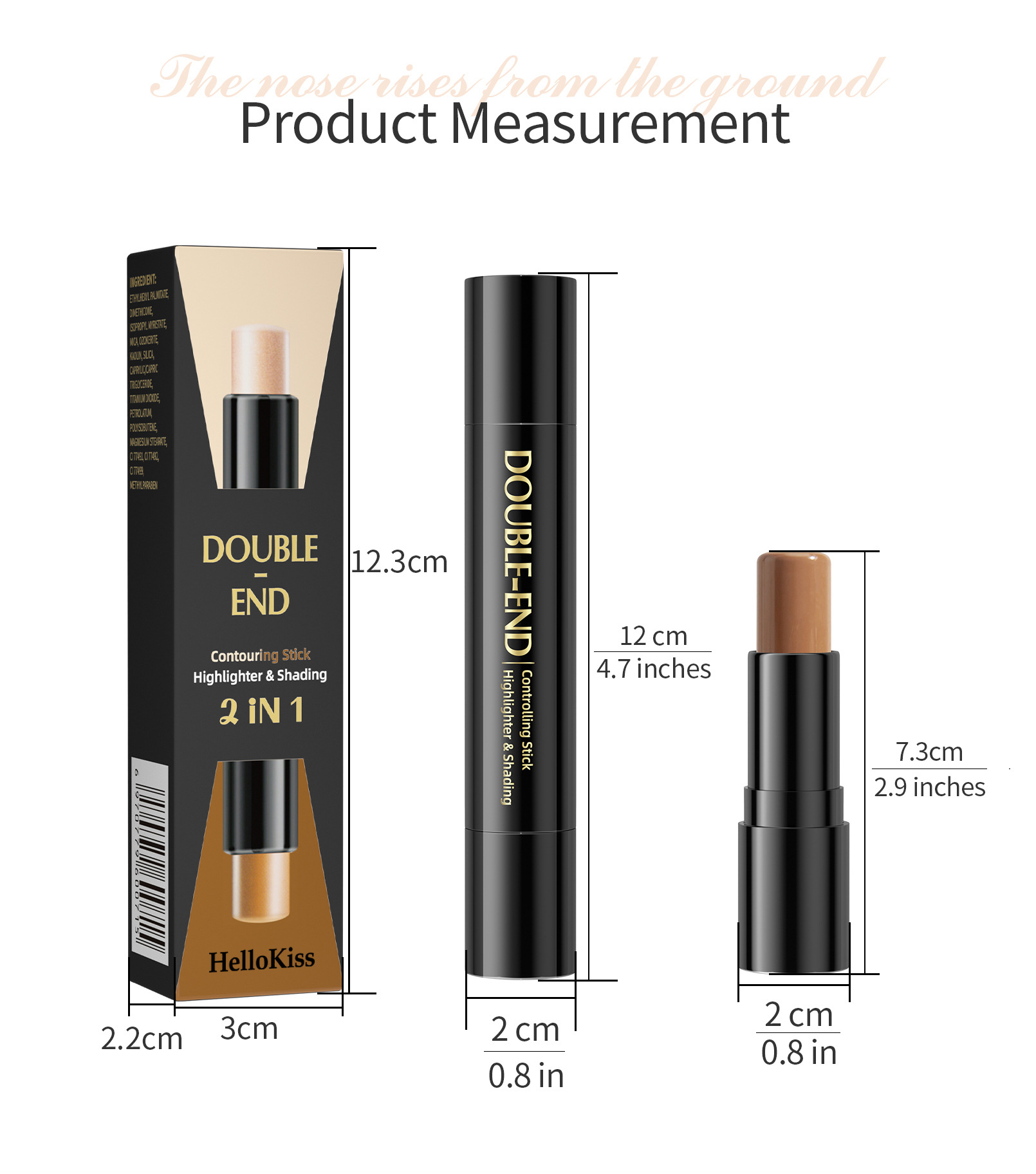 HelloKiss Double-headed Highlighter Contouring Stick, pearlescent three-dimensional, naturally brightening and modifying facial shadows, cross-border makeup undefined