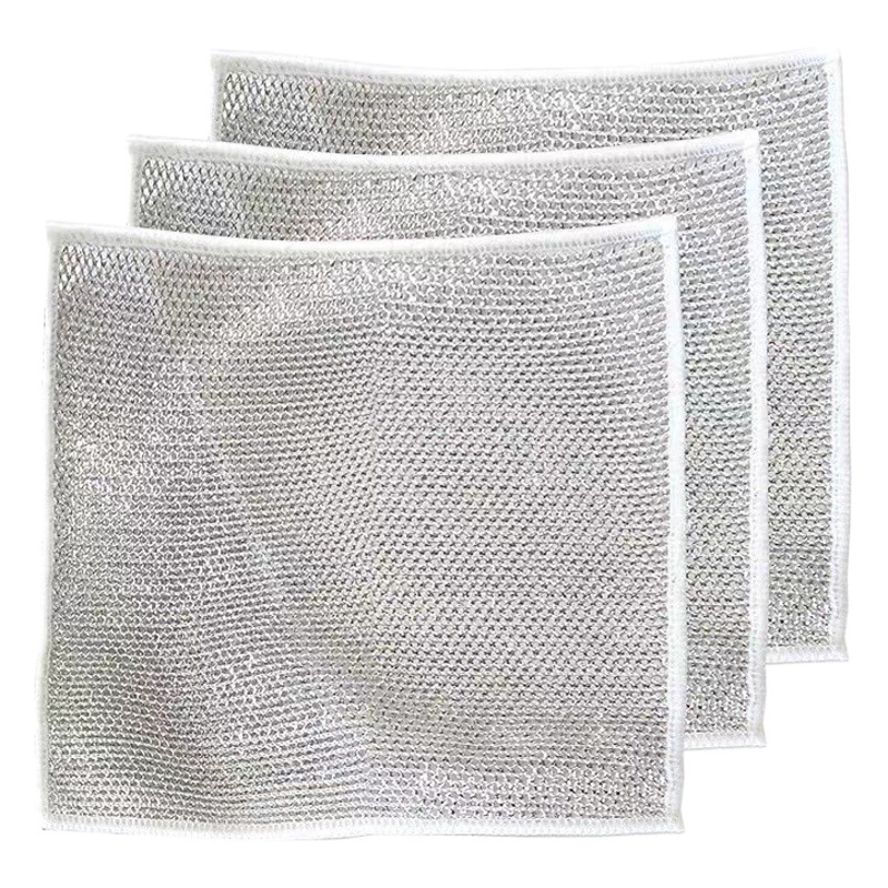 Trapo de seda de plata de doble cara malla diaria antiadherente trapo de aceite cocina estufa de lavado olla alambre de metal paño de limpieza fábrica