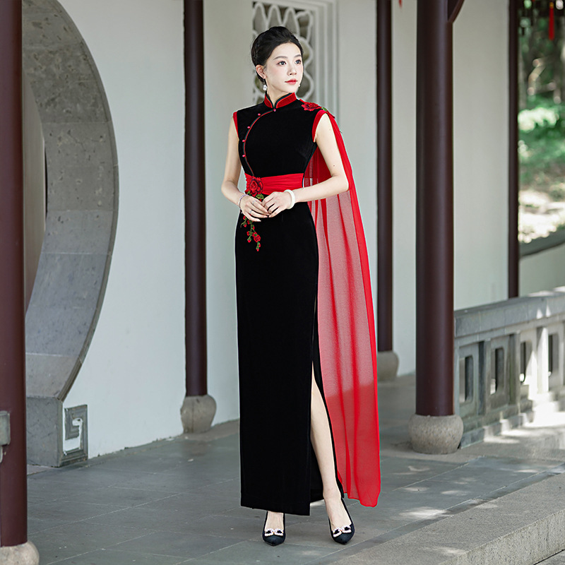 Velvet Cheongsam 2026 New Model Dignified and Elegant Runway Performance Dress Long Elegant Improved Version Dress