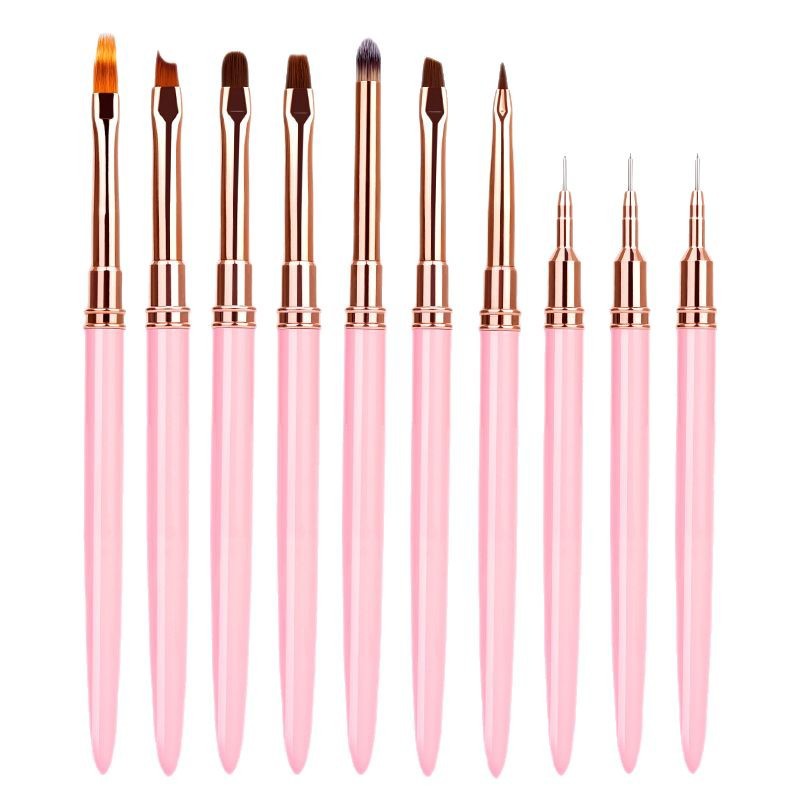 Juego de bolígrafos de uñas rosas transfronterizas 10 varillas de metal para dibujar líneas de dibujo de flores, fábrica de bolígrafos de uñas de barrido pintados