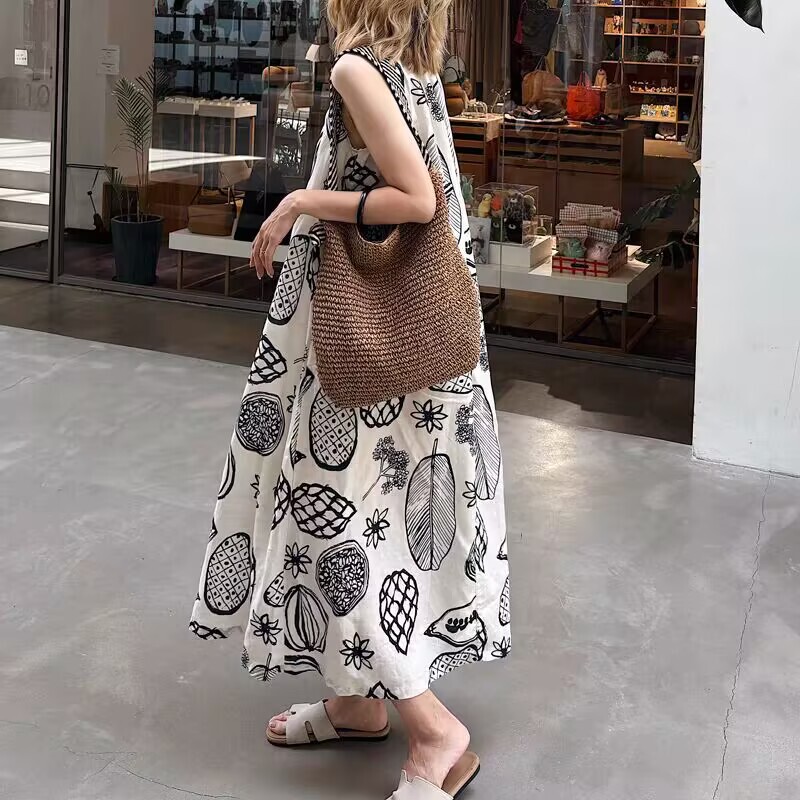 Printed Sleeveless Vest Dress 2026 Summer New Style Artistic Retro Loose Plus Size Slimming A-Line Dress for Women
