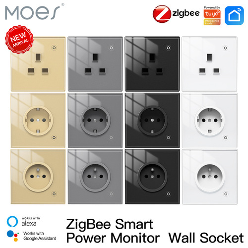 ZIGBEE Tuya smart home wall socket app voice timing 16a power monitoring smart socket