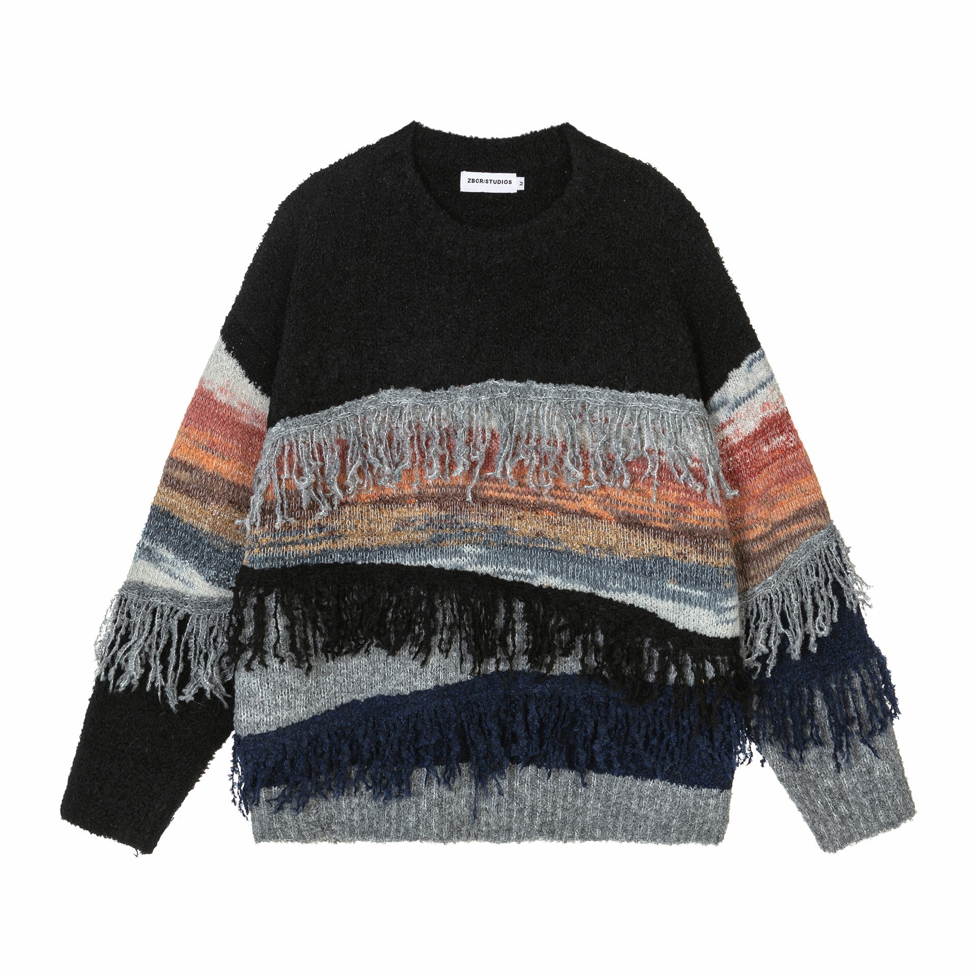 Herrenbekleidung 2024 neuer High Street-Pullover aus amerikanischem Teddyfleece mit Quaste, farblich passendem Design für Männer und Frauen_voghion.com