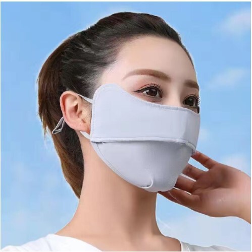 Summer ice silk sunscreen mask for women, anti-UV, outdoor cycling sunshade, opening, breathable, eye protection, thin style