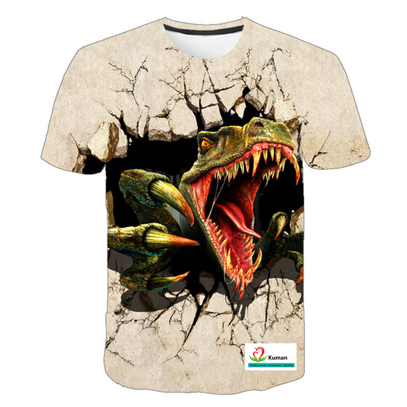 Verano transfronterizo nuevo estilo 3D impresión digital dinosaurio serie de anime camiseta de manga corta para adultos se puede hacer para niños
