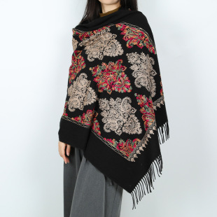 New Ladies Scarf Ethnic Style Flower Large Shawl Travel Wear Tassel Thickened Warm Outer Wear Wholesale