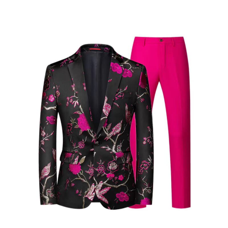 Men's One-Button Printed Suit, Personalized Stage Performance Banquet Business Casual Suit, Two-Piece Large Size Suit Men's One-Button Printed Suit, Personalized Stage Performance Banquet Business Casual Suit, Two-Piece Large Size Suit