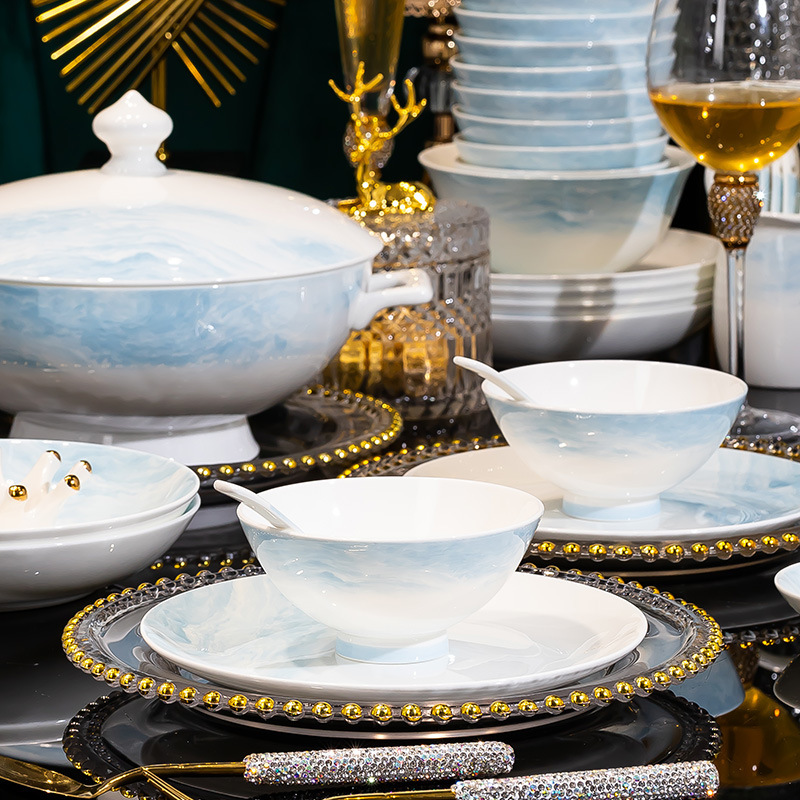 Jingdezhen Ceramic Chinese Dish Set Household Simple Plate Rice Bowl Combination 2024 New Style Gift