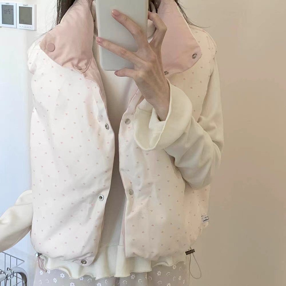 秋冬季新款保暖小众可爱双面穿棉服马甲+修身长袖打底衫女两件套