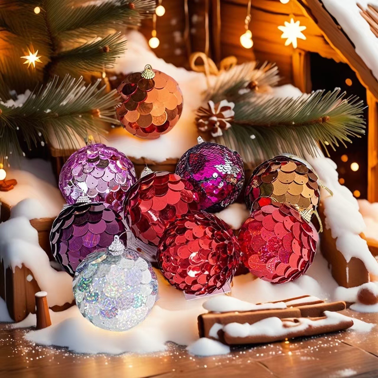 8CM Navidad de color esquinilla escala de pescado ventanas de bolas de Navidad adornos de árbol de Navidad colgantes en stock fábrica al por mayor