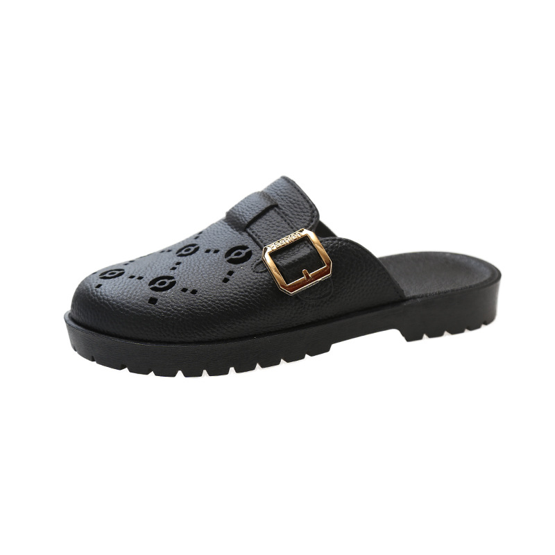Women's Thick Soled Platform Summer Sandals Letter Perforated Couple Slippers Half Slippers_voghion.com