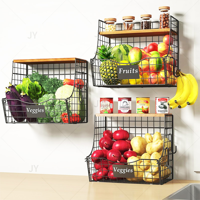 Cross-border Wall-mounted Kitchen Rack Iron Household Multifunctional Vegetable and Fruit Basket Foldable Kitchen Storage Rack