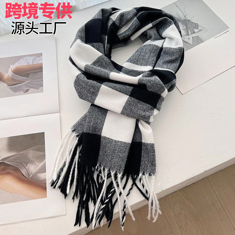 크로스보더 울 체크 스카프 여성용 겨울 맞춤 도매 커플 가을 겨울 스타일 배색 다용도 여성용 따뜻한 스카프